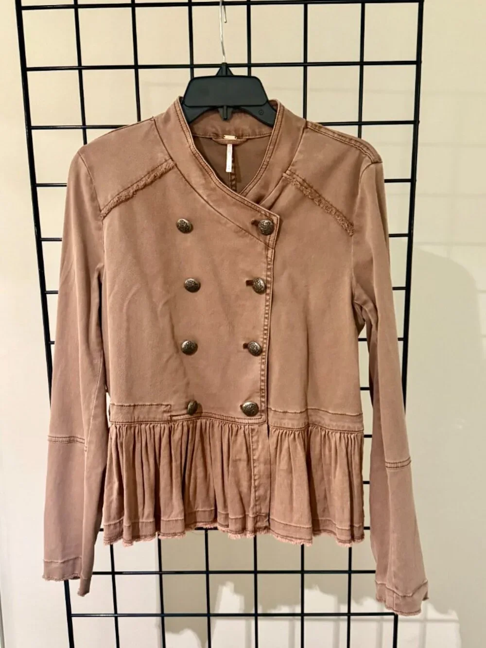 FREE PEOPLE Ruffled Flare Hem Cropped Military Jacket Coat – Medium